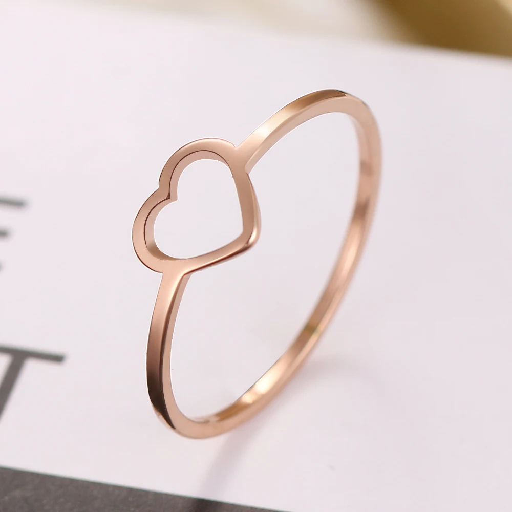 CACANA 316L Stainless Steel Rings Hollow Peach Heart-Shaped Rose Gold Color Ring Engagement For Women Exquisite Jewelry Gifts