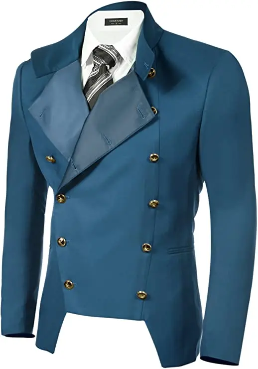 Mens Fashion Double Breasted Mens Suits High Collar Tuxedos Dual-Purpose Collar For Wedding Groomsmen ( Only Jacket)