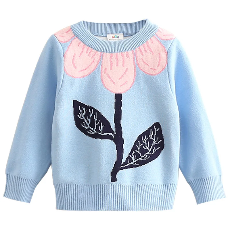 2024 Autumn Winter New 3 4 5 6 8 10 Years Kids Children O-Neck Long Sleeve Big Flower Floral Baby Girl Knitted Pullover Sweater