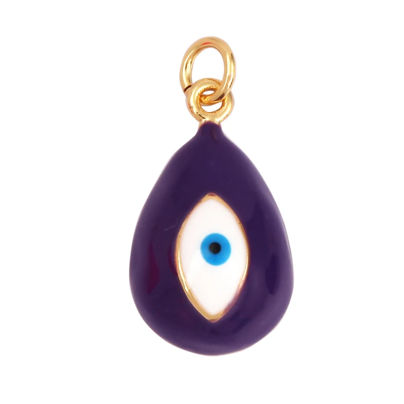 Evil Eye Tropfen-Emaille-Charm, neonrosa, orange, türkis, blaues Öl, tief ausgeschnitten, echt vergoldet, Halskette, Armband, Anhänger M09 M93 – Detail 30