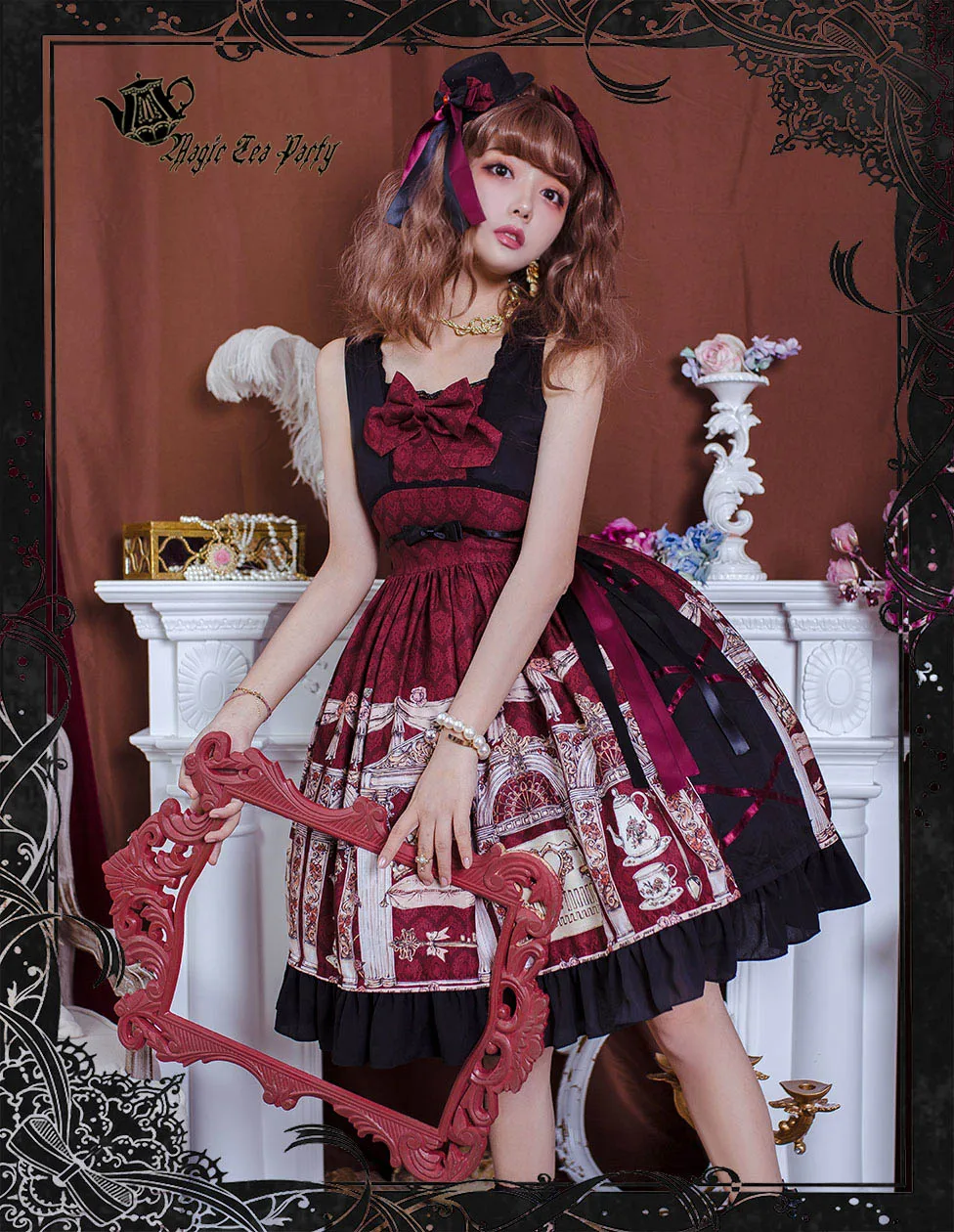 Gotycki pałac słodka księżniczka sukienka lolita vintage falbala wysokiej talii drukowanie sukienka w stylu wiktoriańskim kawaii dziewczyna Gothic lolita jsk loli