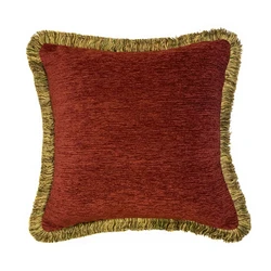 Classic Home Vintage Cushion Cover Solid Dark Red Soft Chenille Leaves Fringe Throw Woven Sofa Decorative Pillow Case 45x45cm