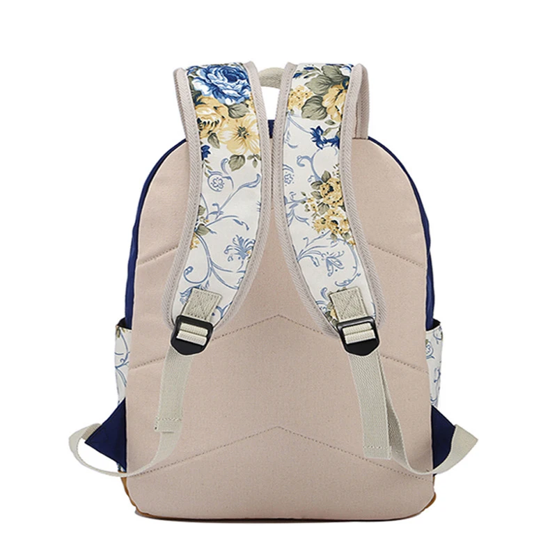 Imagem -03 - Mochilas Escolares para Mulheres Mochilas de Lona em Patchwork com Flor para Viagens à Prova Dágua para Laptop e Escola Bolsa para Livros