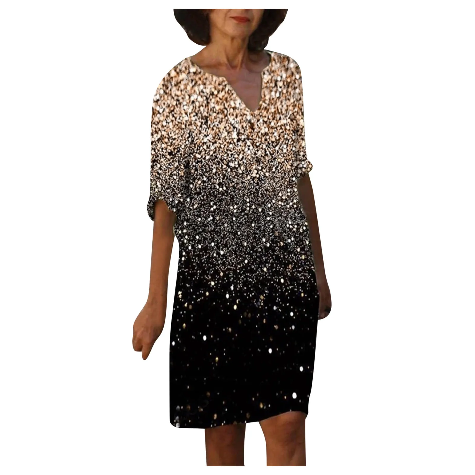 40# Women Glitter Sequined Printed Dress Summer V-neck Ladies Dress Beach Short Sleeve Casual Harajuku Dress Vestido De Mujer