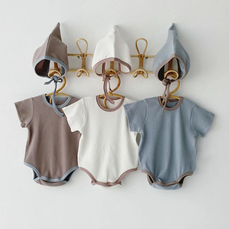 2 Pcs Baby Boy Clothes Summer Cotton Newborn Boy Romper + Hat Ropa Bebe Summer Spring Clothing For Boys