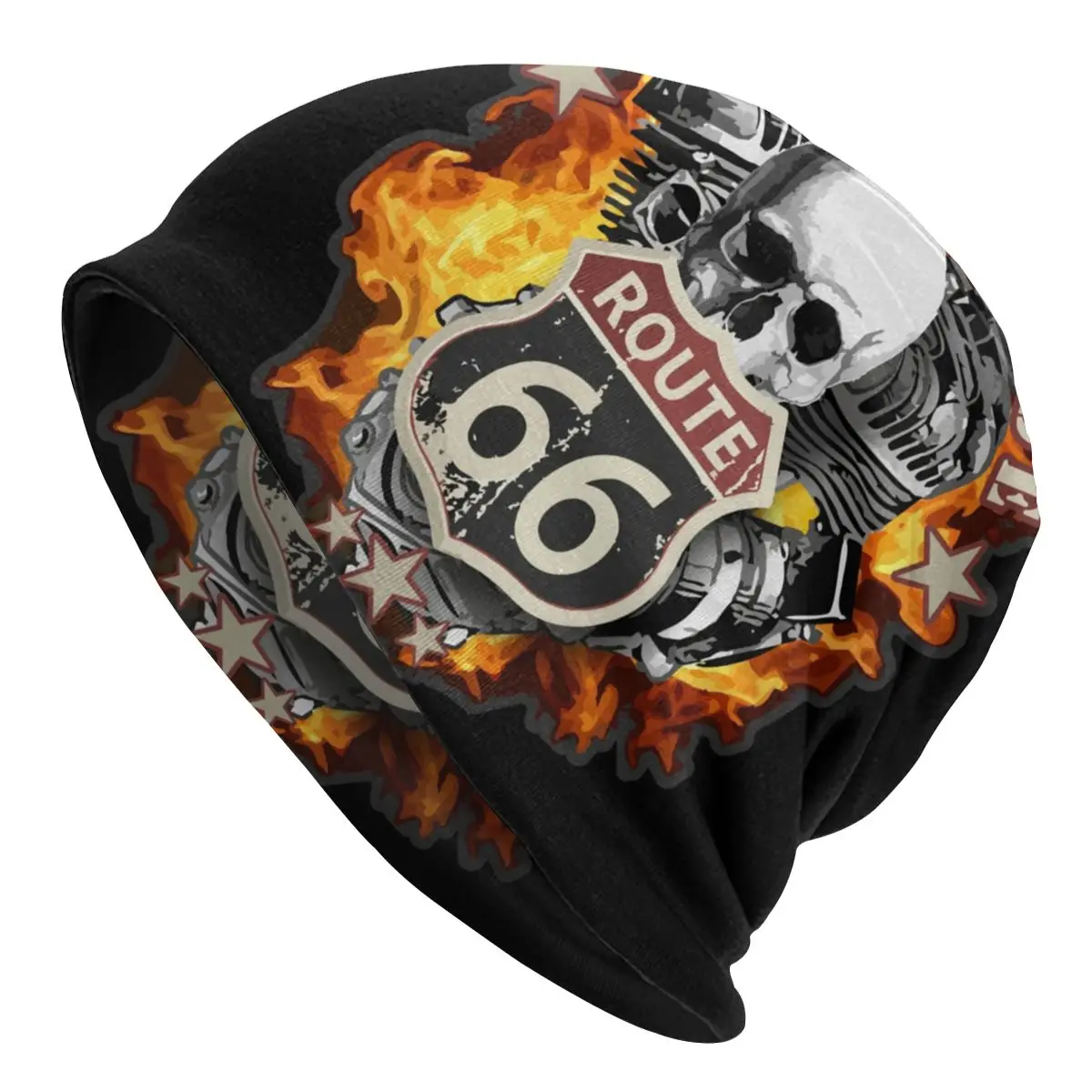 Route 66 Chopper Motorcycle Riders Vintage American Sign Caps Hip Hop Skullies Beanies Hats Thermal Elastic Bonnet Knit Hat