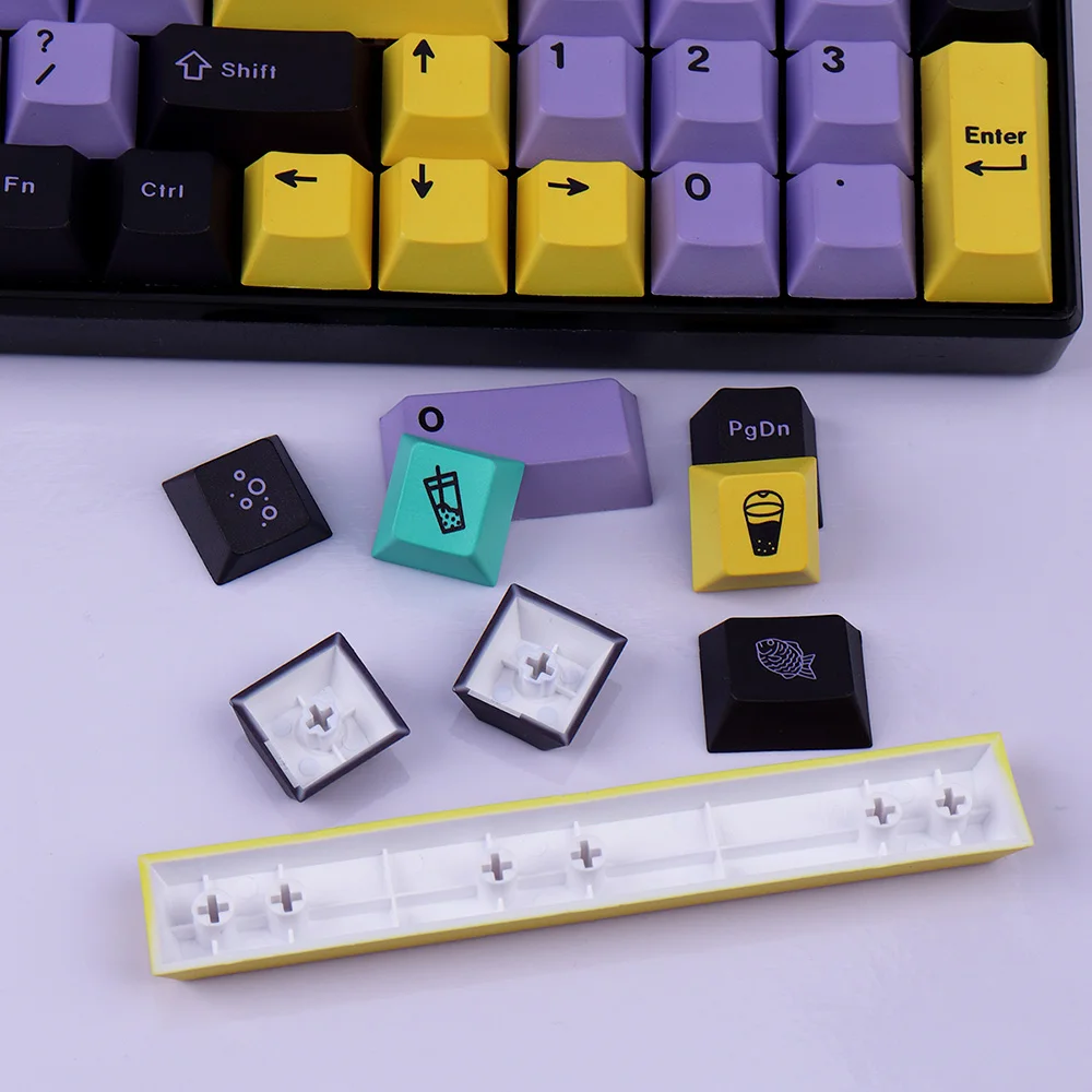 GMK Taro-Juego grande de teclas con tema, teclas PBT Cherry Profile DYE-SUB para teclado mecánico para jugar MX Switch, color morado y amarillo