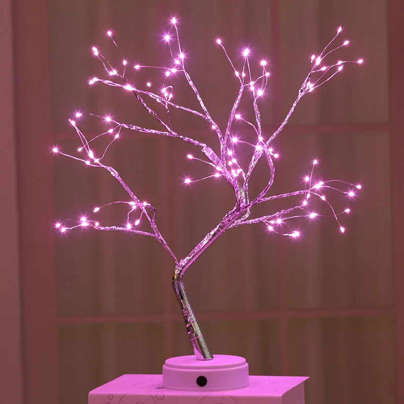 108 LED USB Table Lamp Copper Wire Christmas Fire Tree Night Light Table Lamp Home Desktop Decoration Christmas Decoration