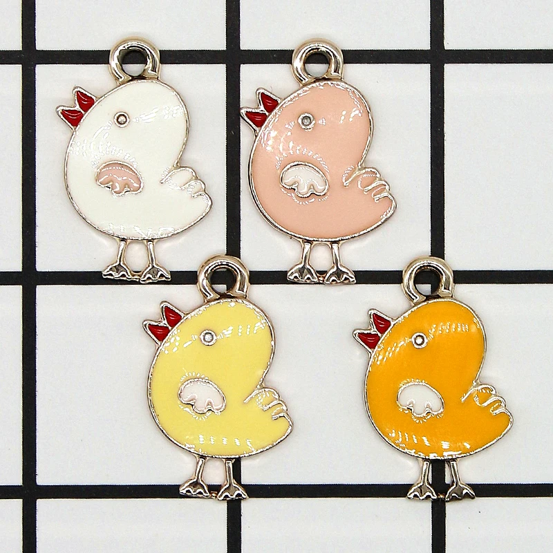 10pcs Cute Animal Series bird Enamel chicken Charms Drop Oil Metal Floatings Fit Earrings DIY Pendants Jewelry Accessories XL916