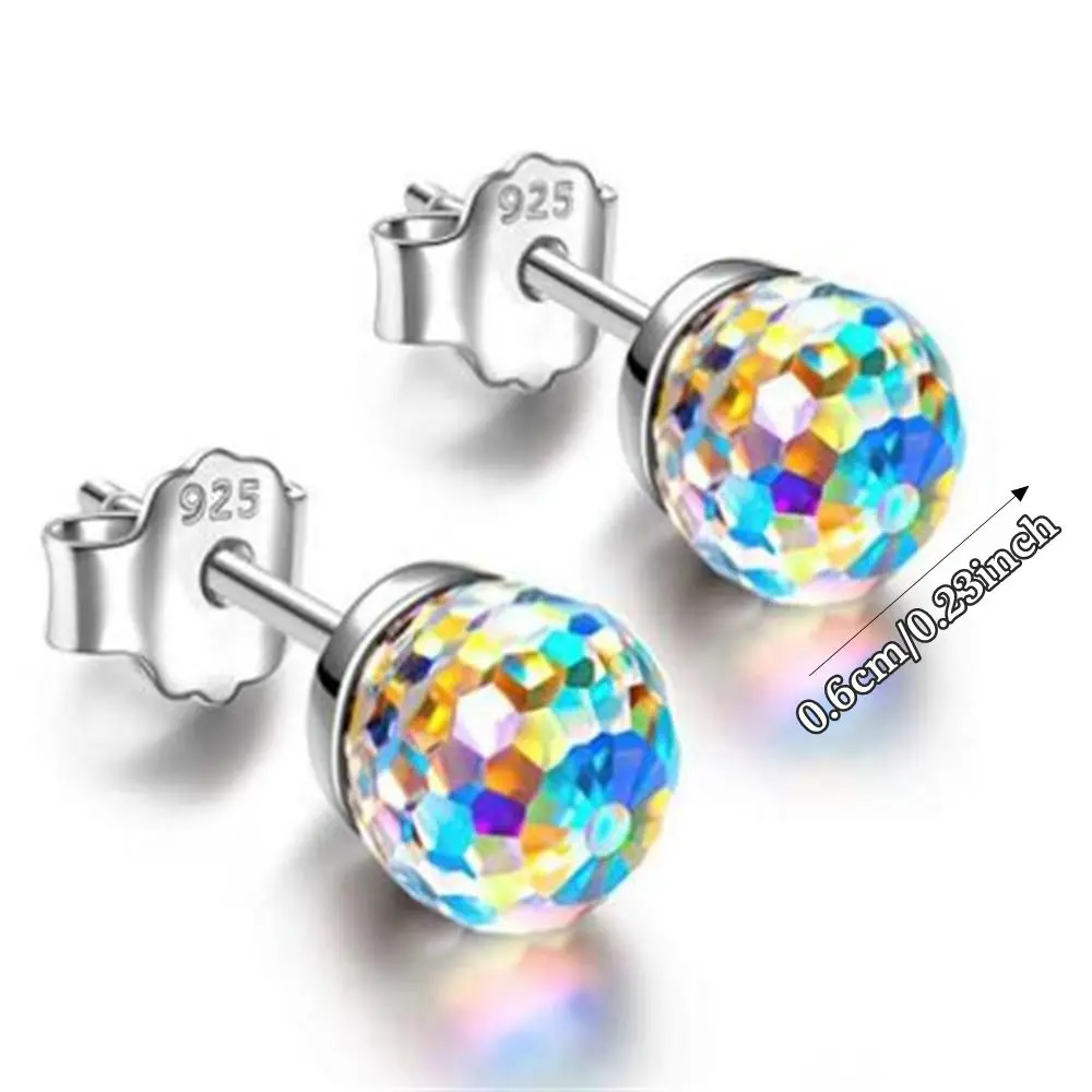 Nuovi orecchini di cristallo colorati in argento 925 Matrimonio Regalo di San Valentino Orecchini a bottone Gioielli di moda Orecchini con sfera di cristallo per feste