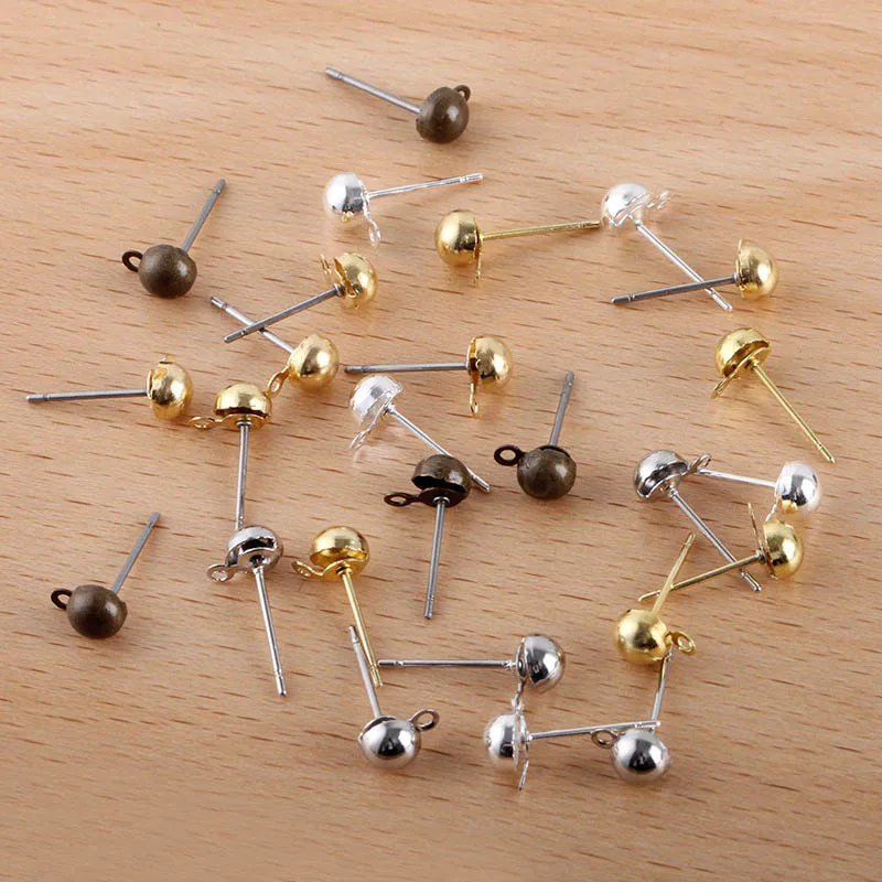 

200pcs Earring Post Pins Connectors Base 5mm Round Ball Head with Loops Settings DIY Dangle Hanging on Earrings Findings