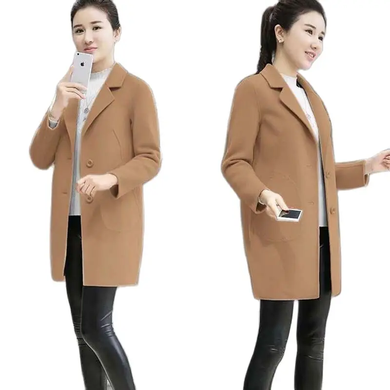 

Woolen Jackets Women's 2023Autumn Winter Clothes New Coat Female Loose Overcoat Mid-Length Woolen Overwear Ladies Top