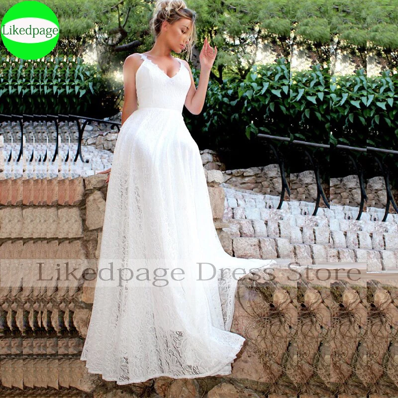 Vintage dentelle plage robes De mariée 2020 Vestidos De Novia Sexy robes De mariée dos nu Simple Boho Robe Mariage pour les femmes