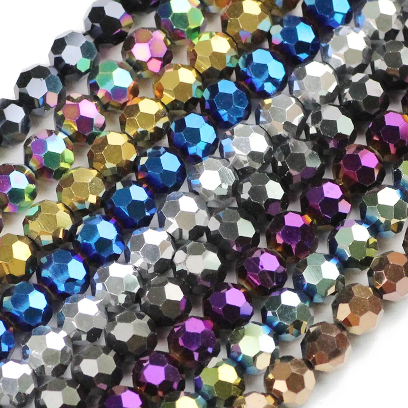 30pcs 8mm Plated Color Ball Faceted Round Austrian Crystal Loose Beads For Jewelry Making DIY Bracelets Necklace Accessories