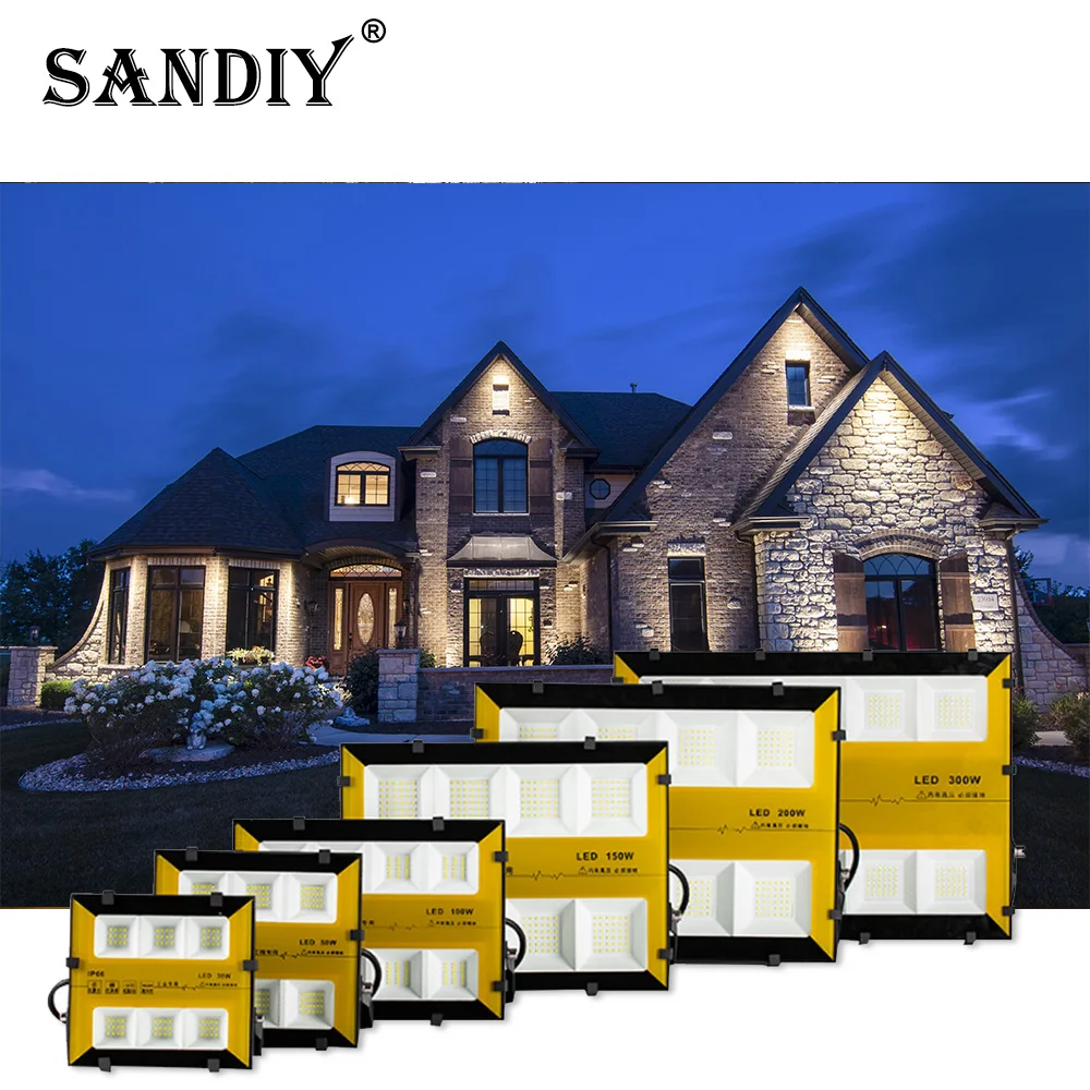 

SANDIY Flood Light 100W 500W Outdoor Lighting Spotlight for Garden Square Villa House Building Exterior Wall Lamp AC110V 220V