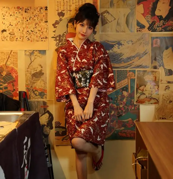 japanese-cuisine-women-kimono-short-dress-summer-sushi-inclued-belt-waiter-spring-vintage