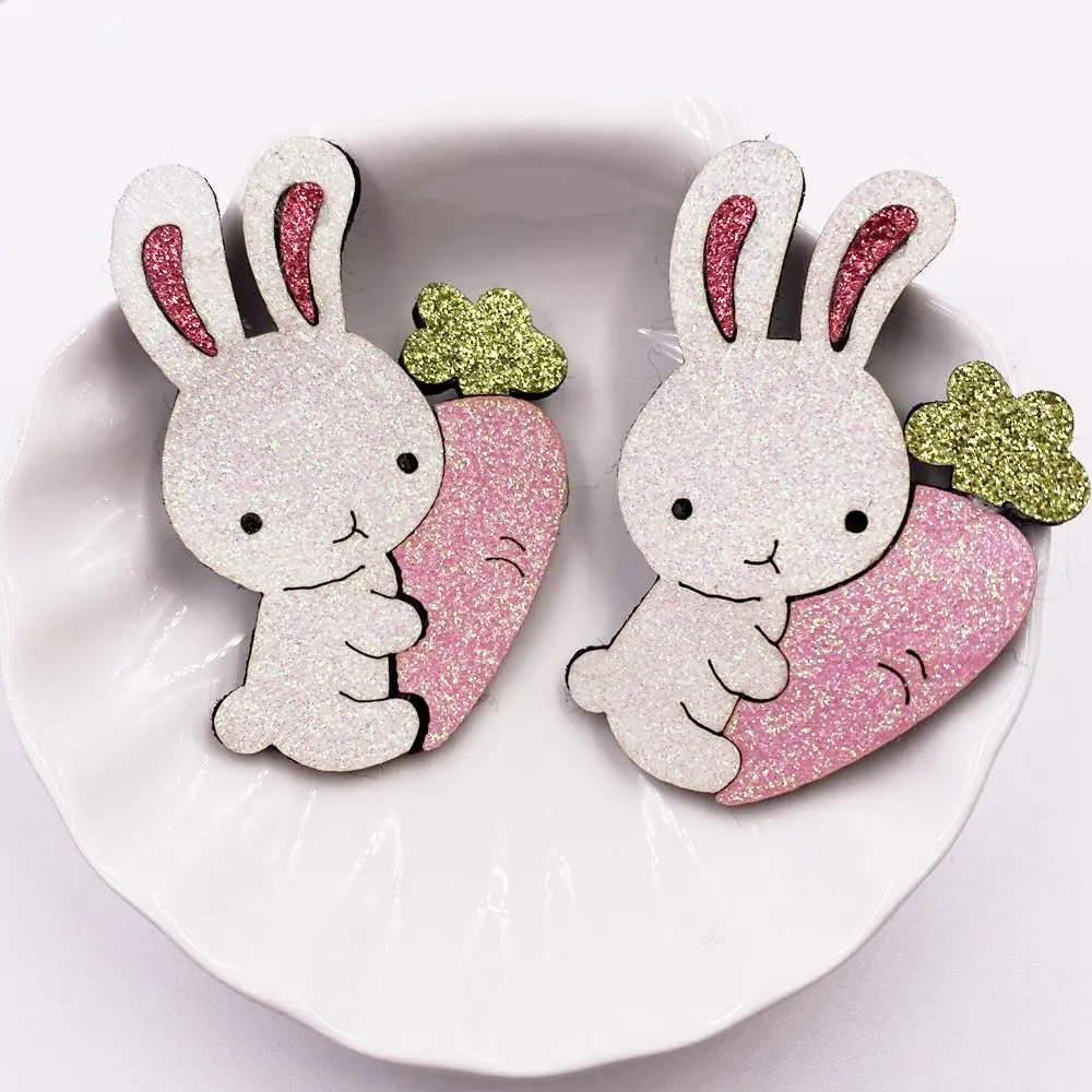 6PCS Glitter Composite Gold Powder Felt Fabric Kawaii Colorful Rabbit Patches DIY Craft Appliques Wedding Hairpin Parts Crafts