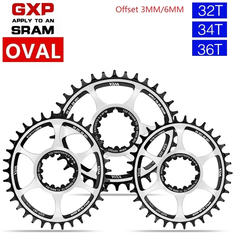 

MTB Bicycle Chainwheel Oval Chainring Ring Offset 3MM 6MM 32T 34T 36T For SRAM GXP XX1 X9 XO X01 gx Eagle NX Crankset 8-12s