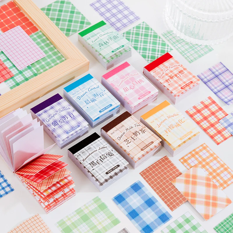 50pcs INS Color Fresh Basic Plaid Deco Stickers Hand Account Collage Material Bullet Journaling Accessories Aesthetic Stationery