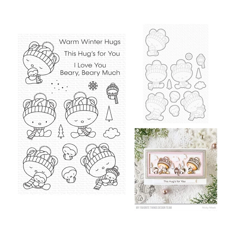 Warm Winter Hugs Cutting Dies Scrapbooking for New Arrival 2021 Clear Stamps Paper Making Embossing Frames Card Craft