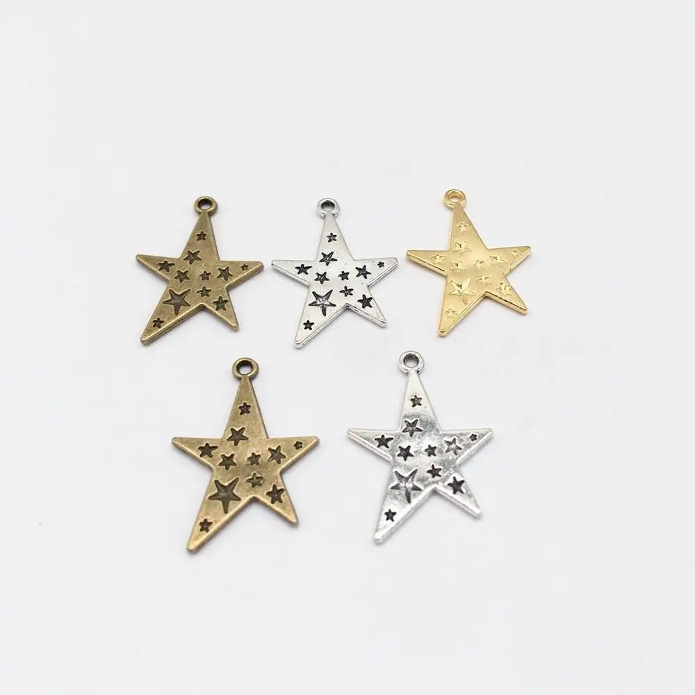 15 pcs Fashion Charms star Pendant 3 color Fit Earring Bracelets Necklace DIY Metal Jewelry Making