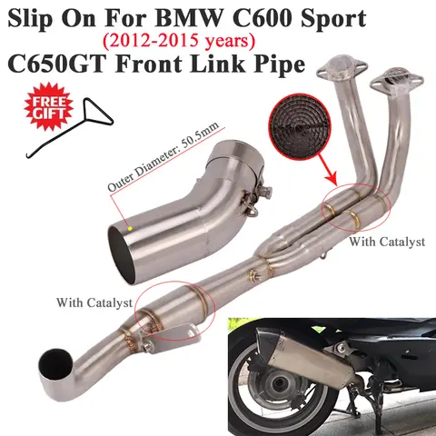 오토바이 배기 시스템 이스케이프 머플러 전체 전면 중간 링크 파이프, BMW C600 스포츠 C650GT 2012 - 2015
