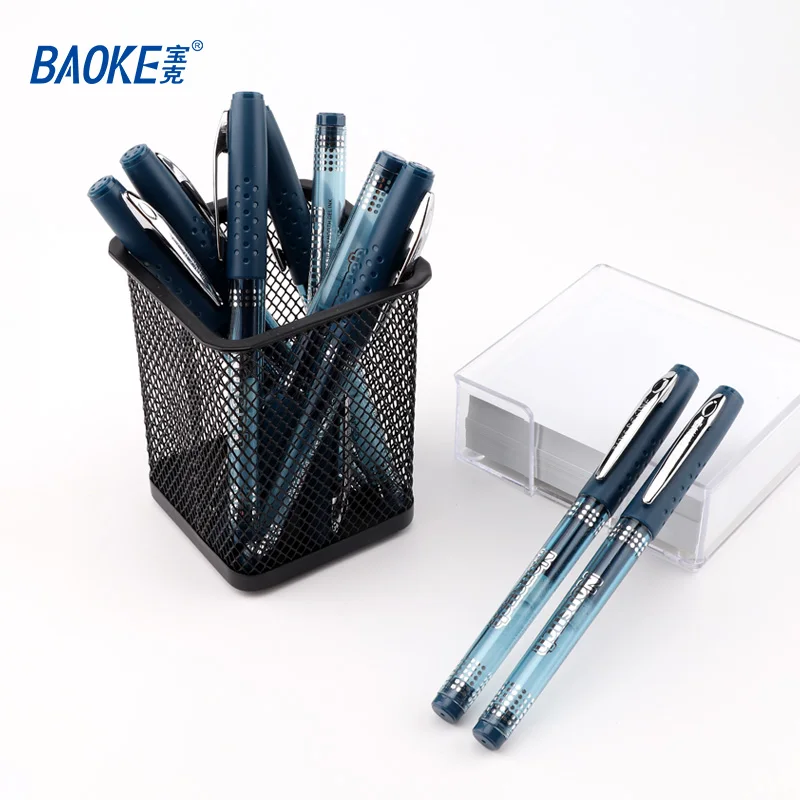 BAOKE-Bolígrafo de Gel de gran capacidad para escritura, bolígrafo de Gel de 0,5mm, recarga de tinta azul y negra, material de papelería para escuela y oficina, 12 unidades