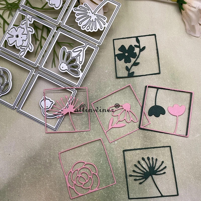 Kwiaty kwadratowa ramka wykrojniki do metalu szablony dla DIY Scrapbooking dekoracyjne tłoczenie rzemieślnicze szablon do wycinania