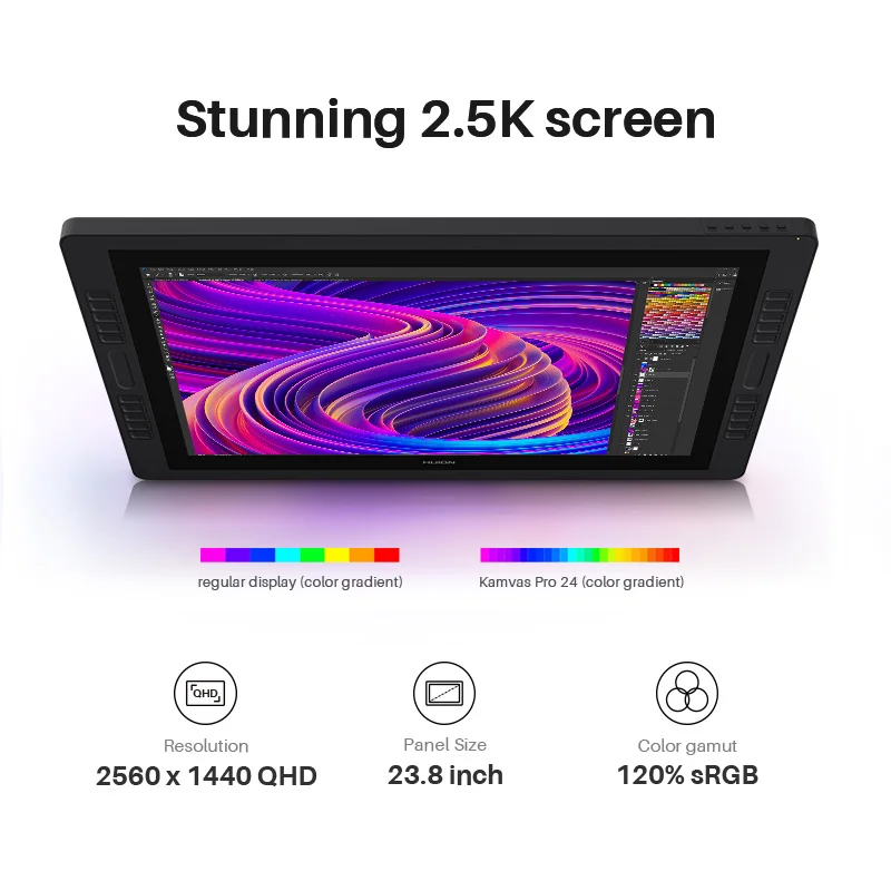 Kamvas Pro 24 Huion Graphics Tablet Display 23.8 Inch Drawing Monitor Anti-Glare QHD Screen Pen Display 120%s RGB Dual Touch Bar