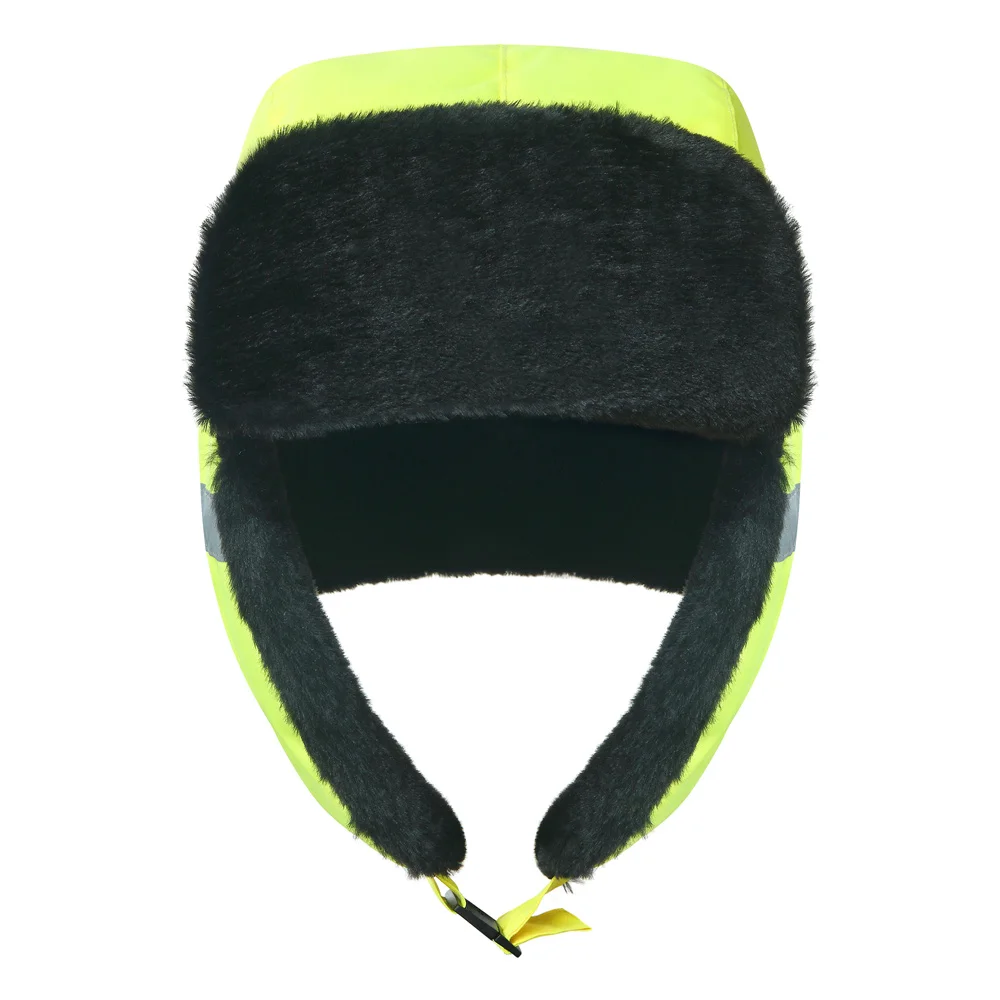 AYKRM High Visibility Viz Hat Trapper Bomber Faux Rabbit Fur Earflap Snow Winter Caps Aviator Trooper Ski Mens Women Unisex