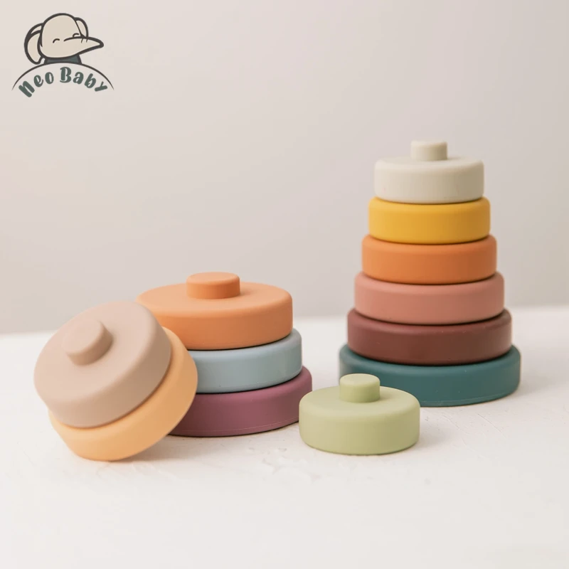 6pcs Baby Building Blocks Toy Round Shape Construction Toys Kid's Soft Silicone Stacking Blocks Rubber Teethers Montessori Toy