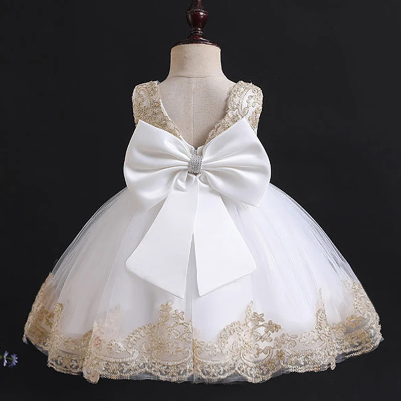 Princess Baby birthday communion party dance lace dress flower girl new year\'s new Christmas party big bow Tutu Dress