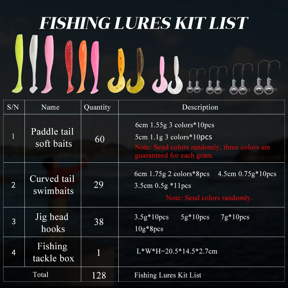 TAF Soft Fishing Lure Kit Soft Bait Fishing Hook Set Bass Lure Combo Jig Head Hook Artificial Bait With Fishing Box Pesca Tackle