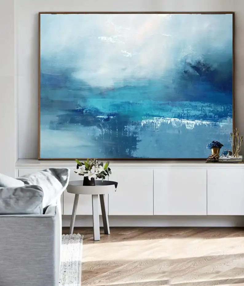 Blue Marine Landscape Painting Large Sky And Sea PaintingOriginal Abstract Painting Landscape Painting Large Wall Sea Painting