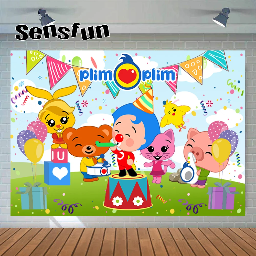 Sensfun Cartoon Cute Kids Boys 1st Birthday Party Backgrounds Bunting Animals Payaso Plim plim Theme Photography Backdrop Custom