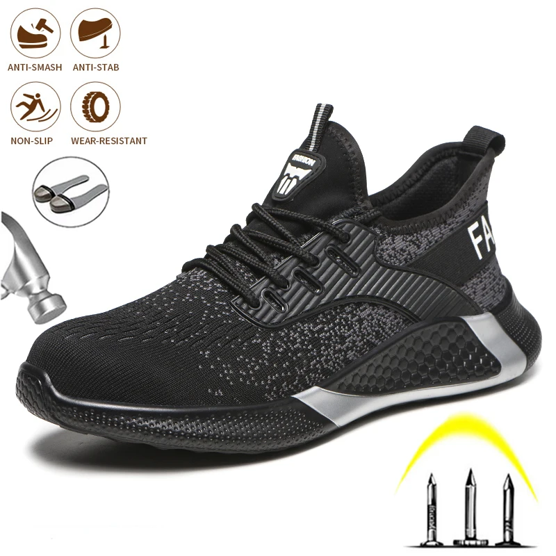 Non-slip Anti-static Anti-smash Anti-puncture For Men Safety Shoes With Steel Toe Cap Work Boots Breathable Security Sneakers