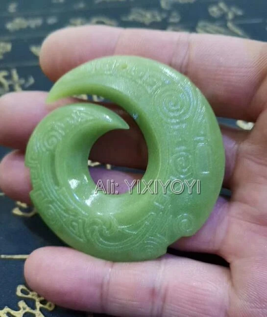 Natural Fluorite Luminous Stone Carved Chinese  Ancient Round Dragon Hollow Pendant + Rope Necklace Glow in Dark Stones Jewelry