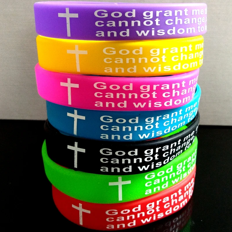 50PCS Mix lot GOD SERENITY PRAYER silicone Bracelets Men Women Cross Wristbands Wholesale Jesus Jewelry