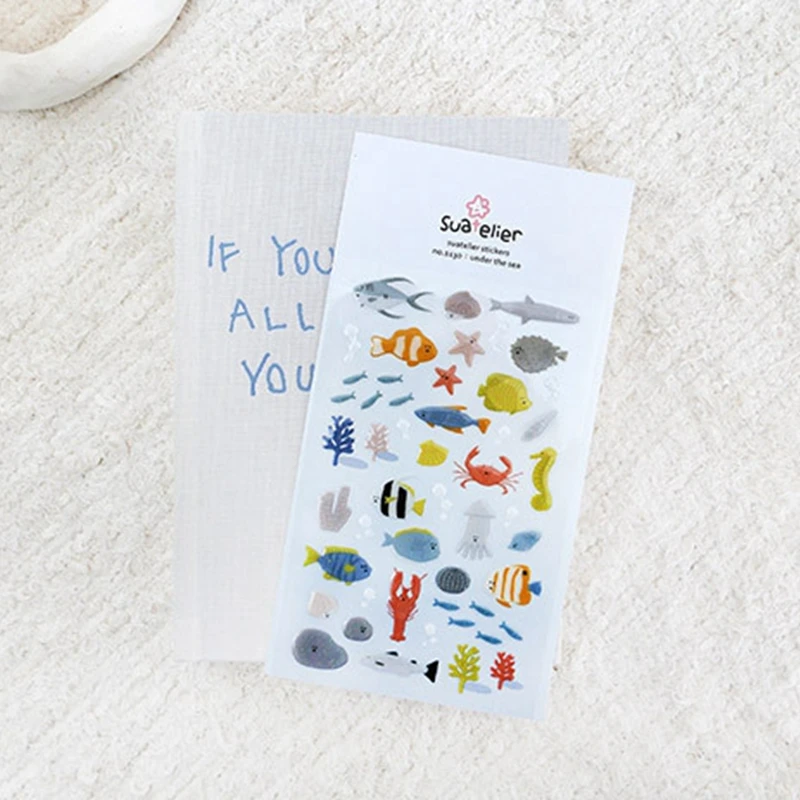 Suatelier 1130 Sea Animal Stickers Junk Journal Scrapbooking Material Transparent Korea Sticker Stationery Hobby Craft Supplies