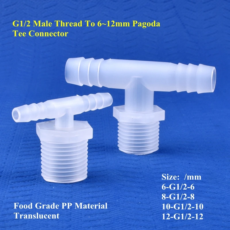 5~200Pcs G1/2 To 8~12mm PP Tee Connector Aquarium Tank Air Pump Hose Pagoda Joint Garden Drip Irrigation Water Pipe 3-Way Joint