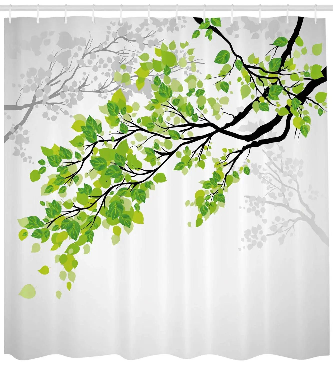 Twiggy Spring Tree Branch with Refreshing Leaves Summer Peace Woods Graphic Bathroom Decor