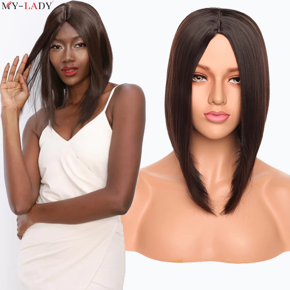 My-Lady 12'' Synthetic Short Straight Bob Wig Natural Middle Parted Hair Wig For Women Wholesale Ombre Black Brown Wigs