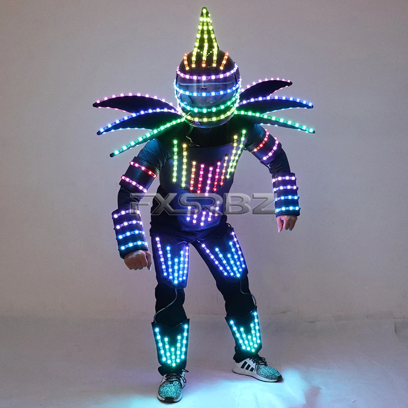 Pixel LED Robot Suit Stage Dance Costumes Christmas Halloween Party Light Up Jacket Colorful Luminous Armor Clothing