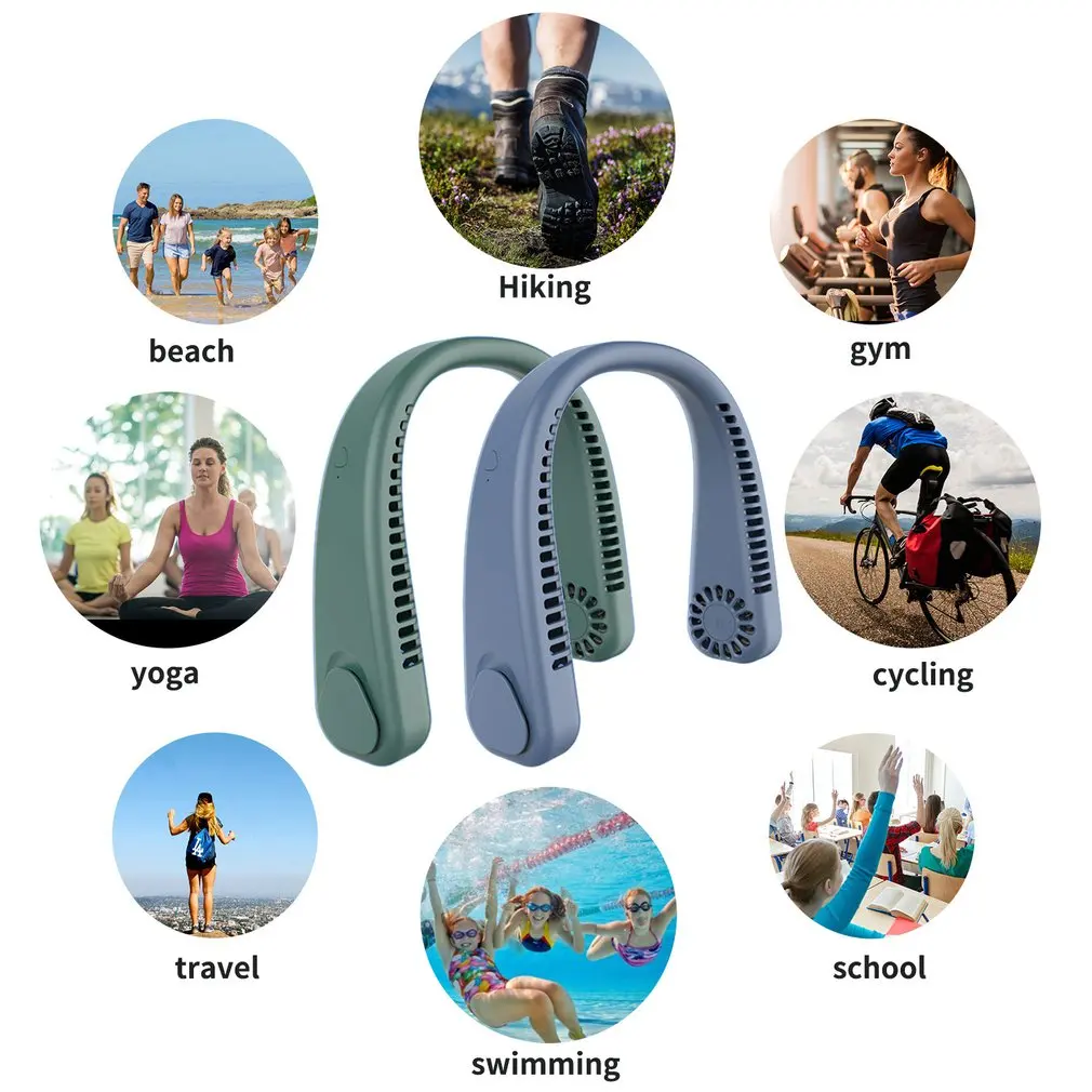 Portable Neck Fan Hands-free Bladeless Fan Wearable Fan Leafless Rechargeable Headphone Design 3rd Gear Wind Speed