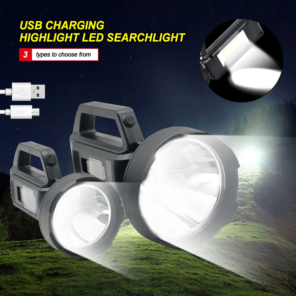 Powerful Solar Searchlight Work Light COB Side Light Glare Fishing Flashlight 4/6 Mode Waterproof Rechargeable Lantern