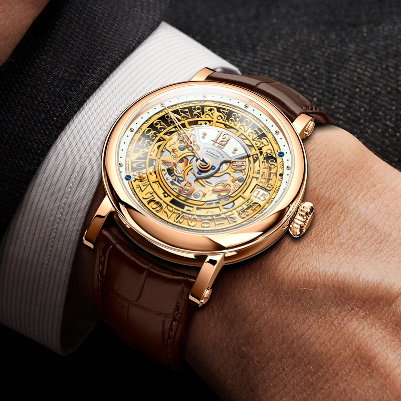 BORMAN Orologi di lusso da uomo, orologio automatico da uomo alla moda Orologi da polso meccanici scheletrati Zaffiro impermeabile in acciaio inossidabile