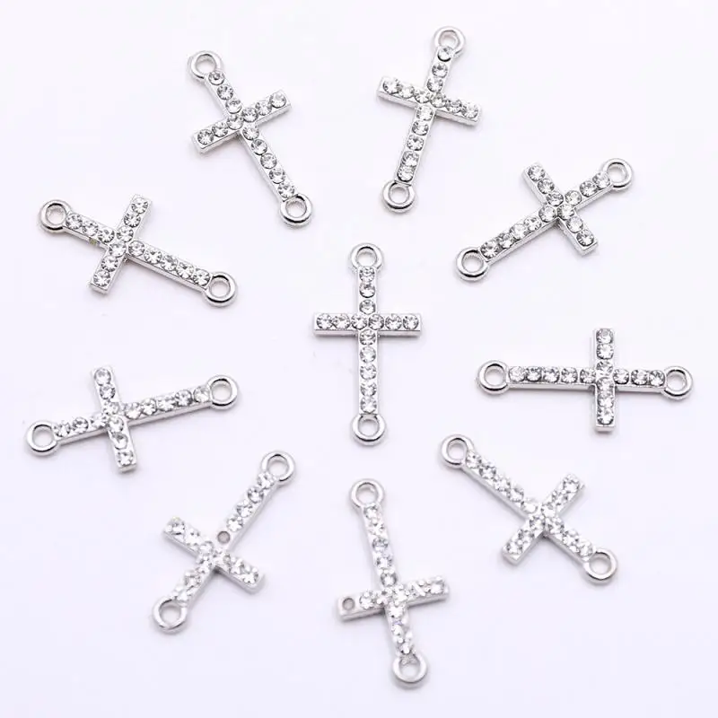 All Multiple Silver Color Cross Rhinestone Connectors Charms for Jewelry Making DIY Bracelets Charms Jewelry Accessories