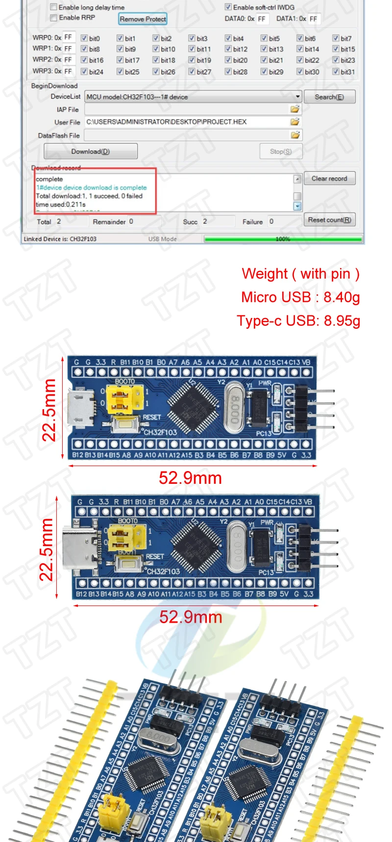 TZT STM32F103C8T6 CH32F103C8T6 ARM STM32 Minimum System Development Board STM32F401 STM32F411 + ST-LINK V2 Download Programmierer – Detail 8