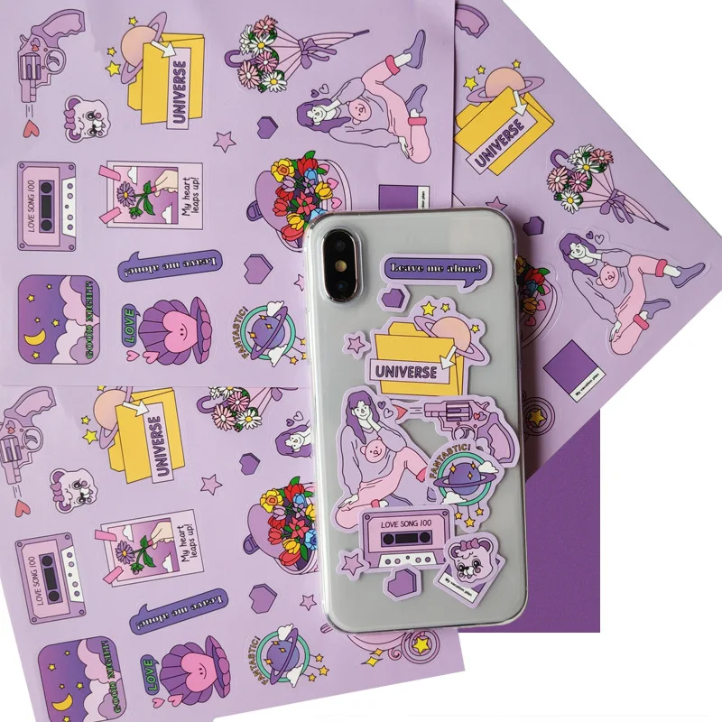 Cartoon Creative Purple Cute Stickers PVC Waterproof Graffiti Collage Mobile Phone Suitcase Stationery DIY Decorative Sticker
