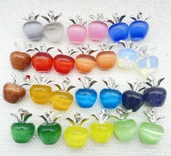 New 2021 Natural Gem Stone Quartz Crystal Cat's Eye Opal Charms Apples Pendants For Jewelry Making Necklace Accessories 12Pcs